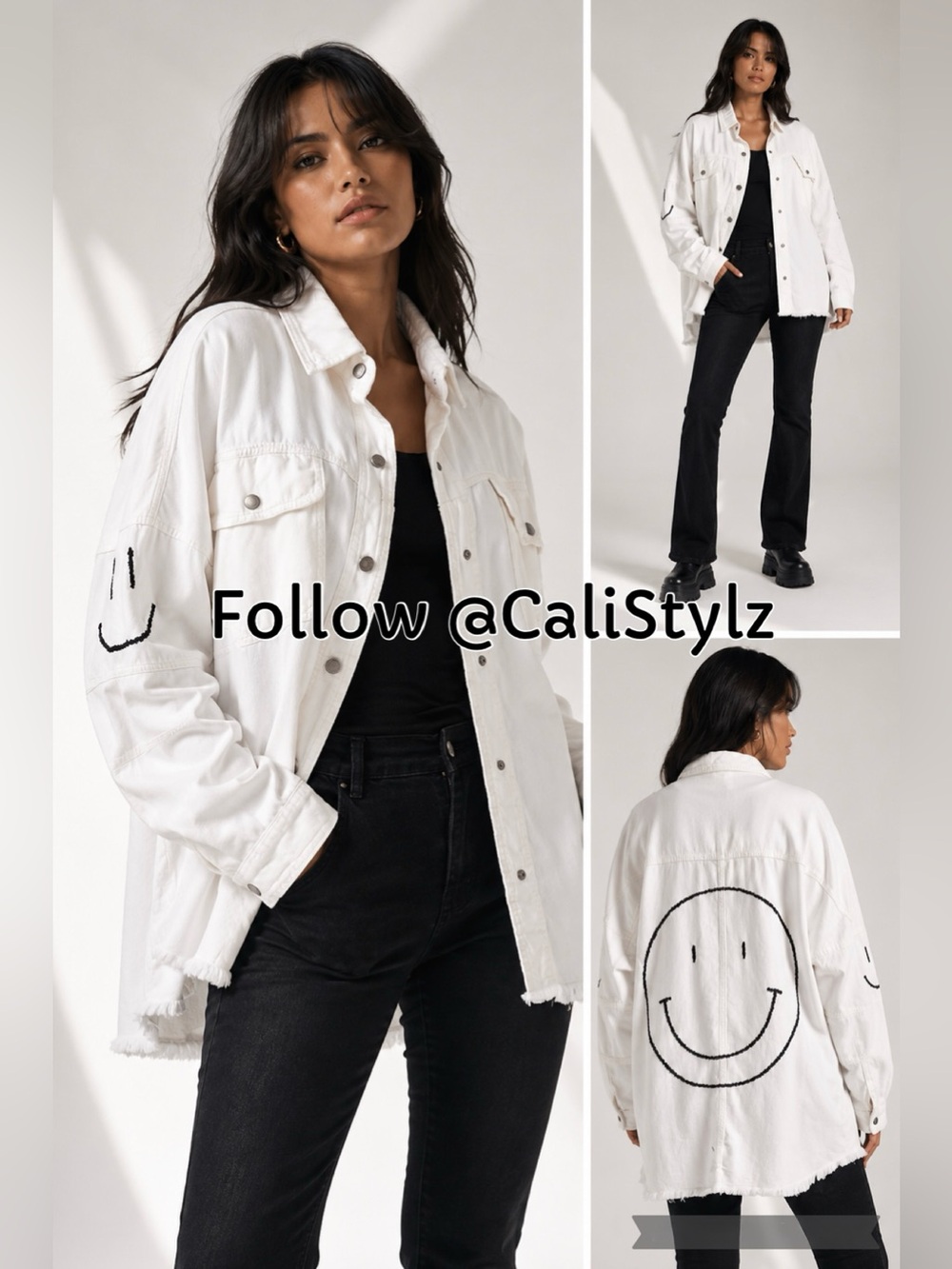 🤍 NWT! Elan White Denim Lightweight Distressed Smiley Jacket